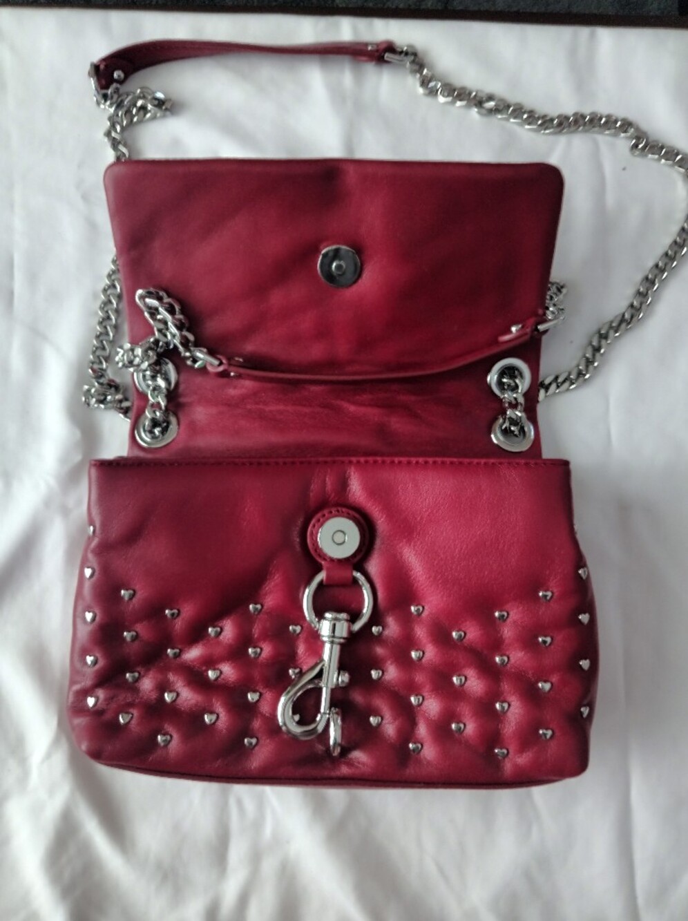 Rebecca Minkoff Red Quilted Studded Leather Shoulder Bag - Picture 7 of 7